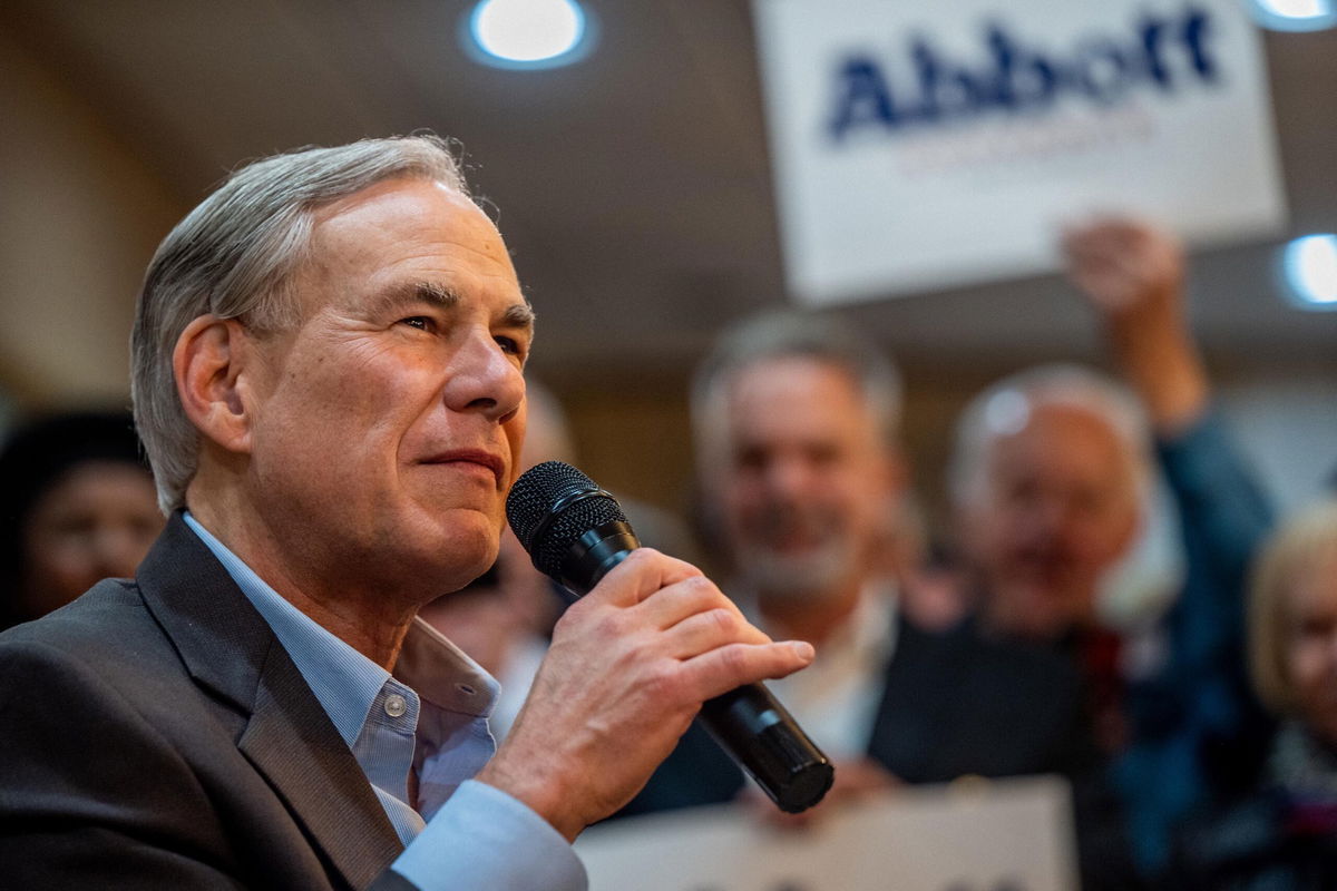 <i>Brandon Bell/Getty Images</i><br/>Texas Gov. Greg Abbott speaks during the 'Get Out The Vote' campaign event in February of 2022 in Houston.