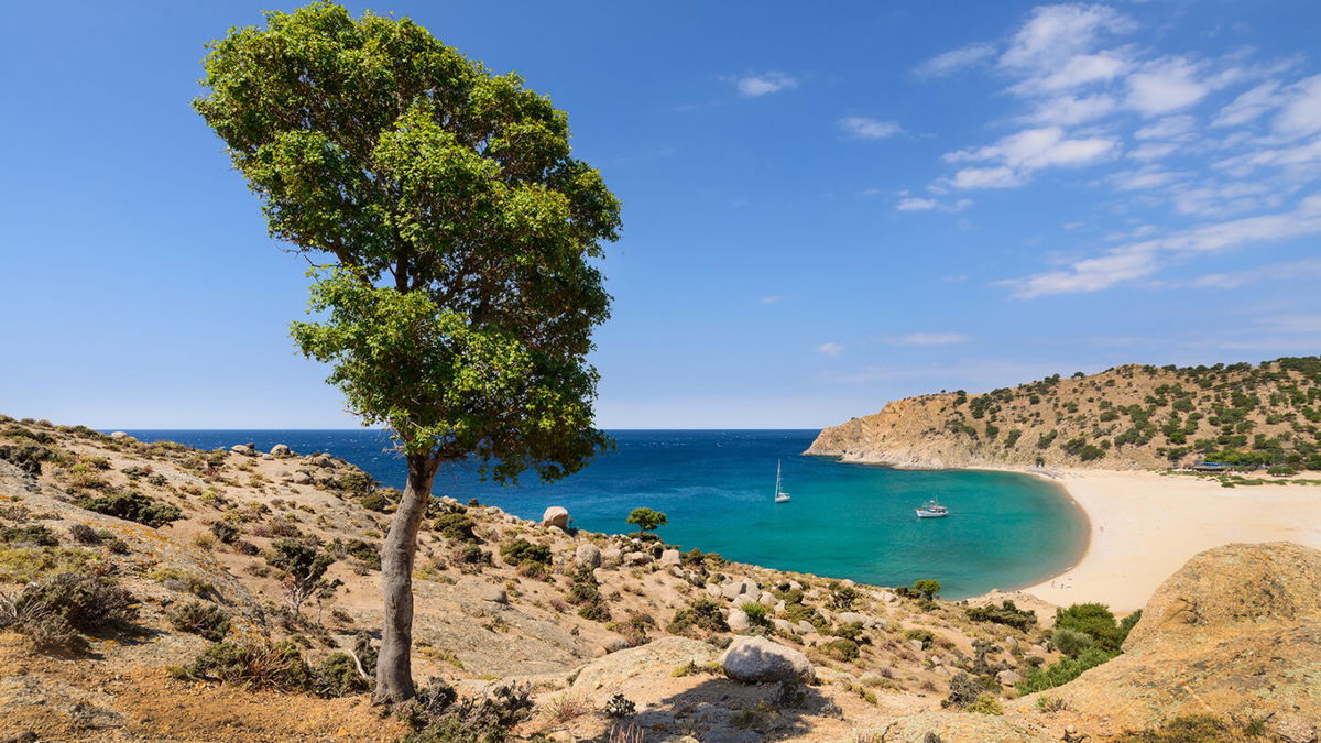 <i>Giovanni Rinaldi/Adobe Stock</i><br/>Pachia Ammos is the island's only sandy beach.