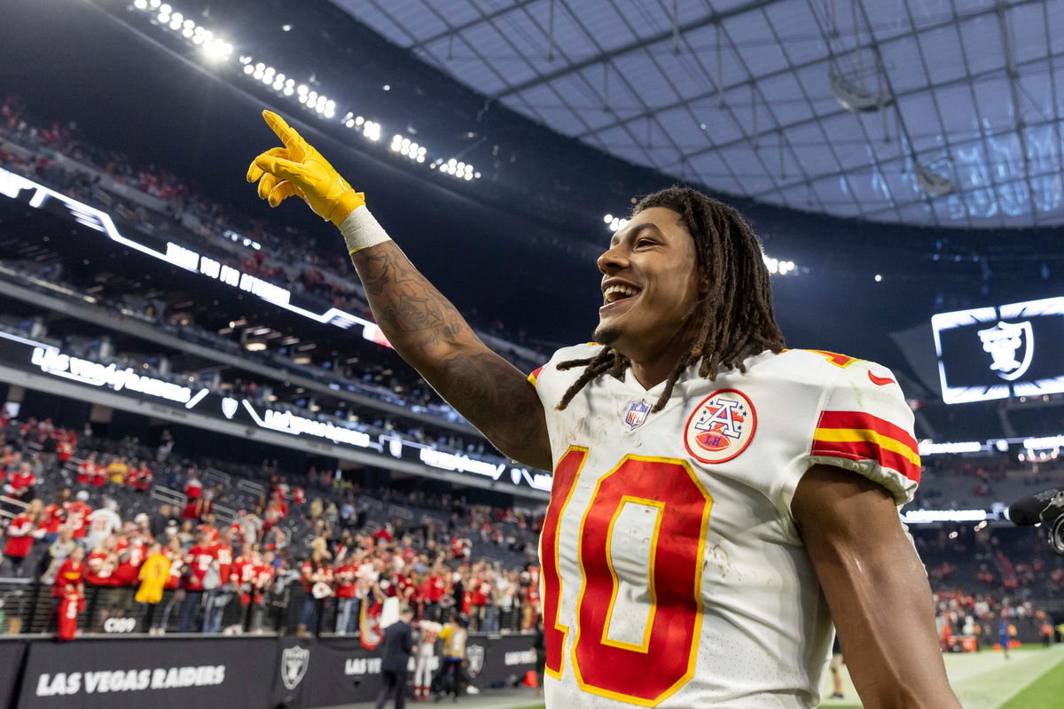 <i>Jeff Lewis/AP</i><br/>Kansas City Chiefs running back Isiah Pacheco celebrates the win.