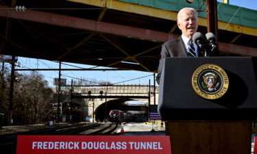 US President Joe Biden delivers remarks on how the Bipartisan Infrastructure Law will provide funding to replace the 150-year-old Baltimore and Potomac Tunnel