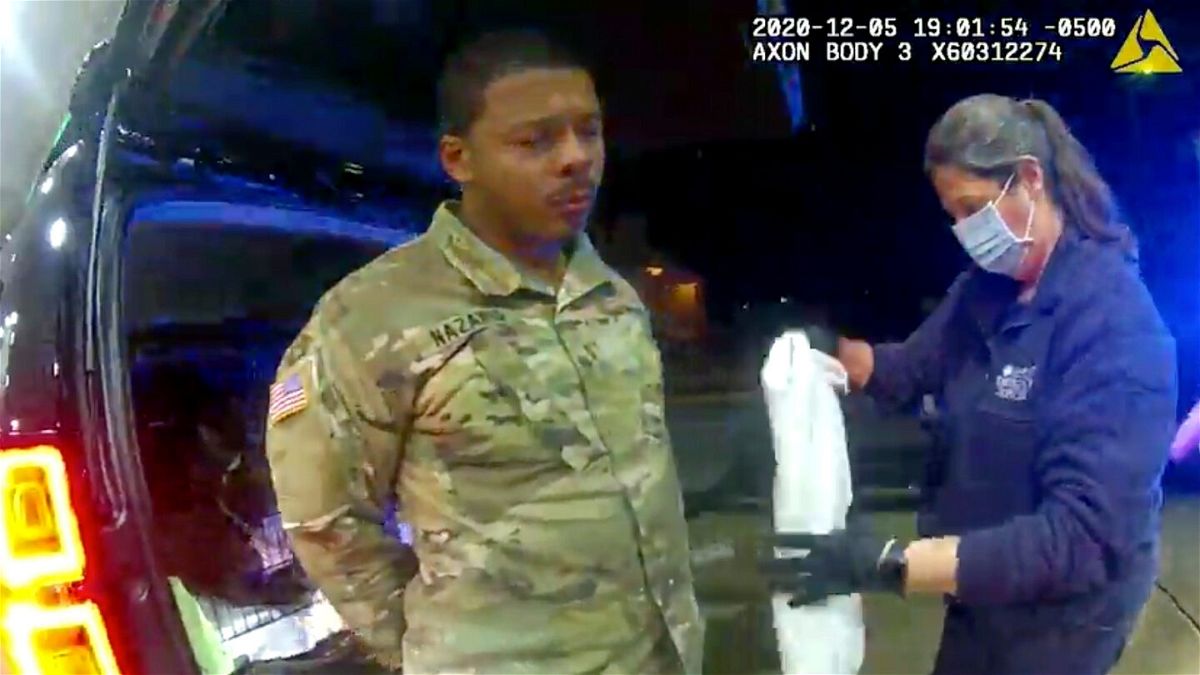<i>Windsor Police/AP</i><br/>Police body camera footage shows  Lt. Caron Nazario being helped by an EMT after he was pepper-sprayed by Windsor police during a traffic stop on December 20