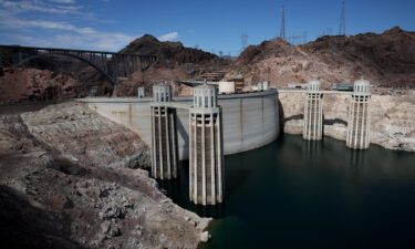 A view of water intake towers at the Hoover Dam on August 19