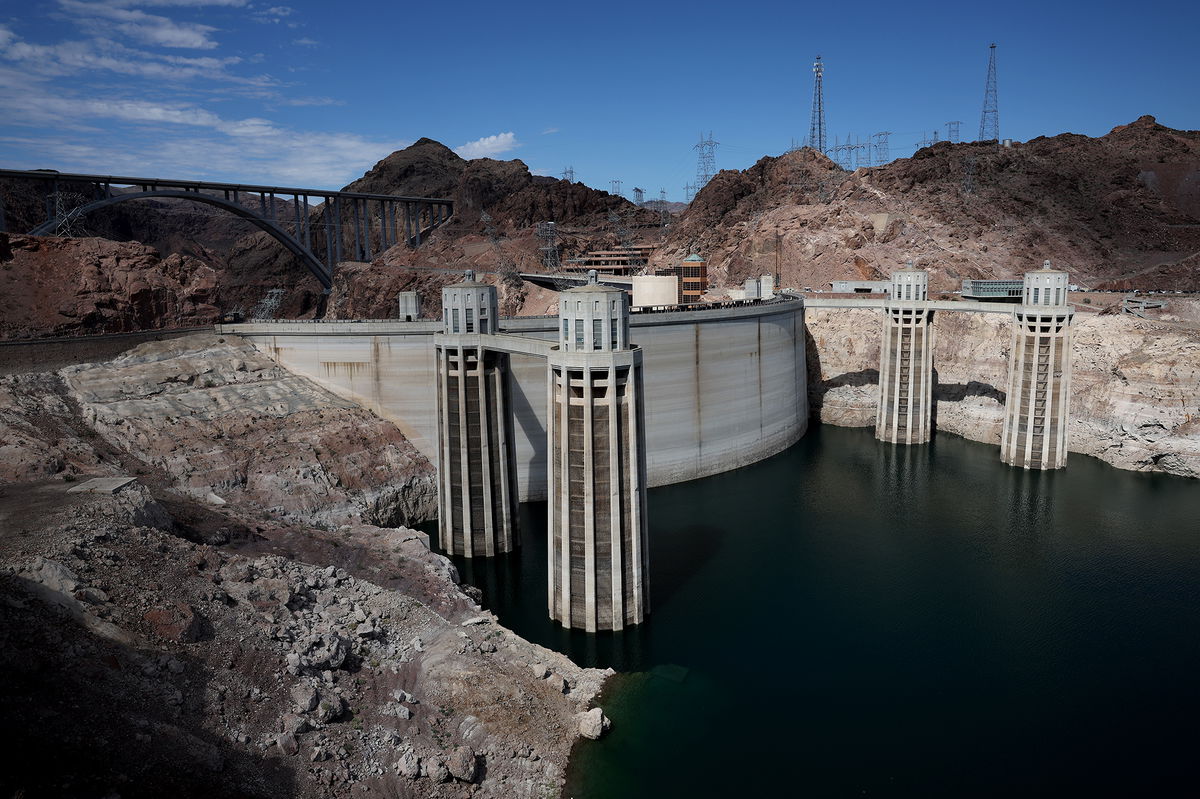 <i>Justin Sullivan/Getty Images</i><br/>A view of water intake towers at the Hoover Dam on August 19