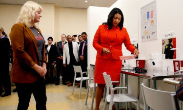 San Francisco Mayor London Breed (right) tours Safer Inside