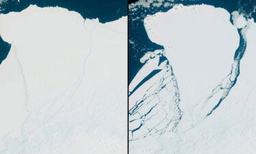 An aerial view of the iceberg that broke off the Brunt Ice Shelf in Antarctica on Sunday.