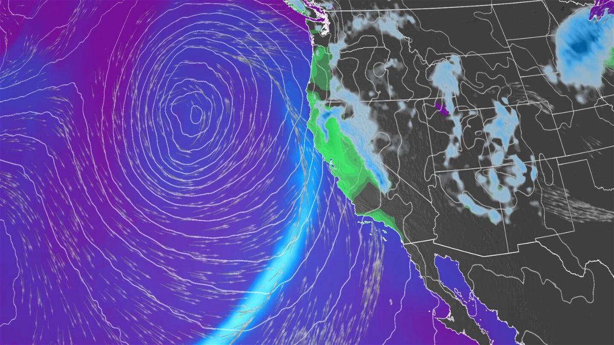 <i>CNN Weather</i><br/>The storm is part of a major system offshore over the Pacific Ocean that's drawing moisture from the tropics up into California.