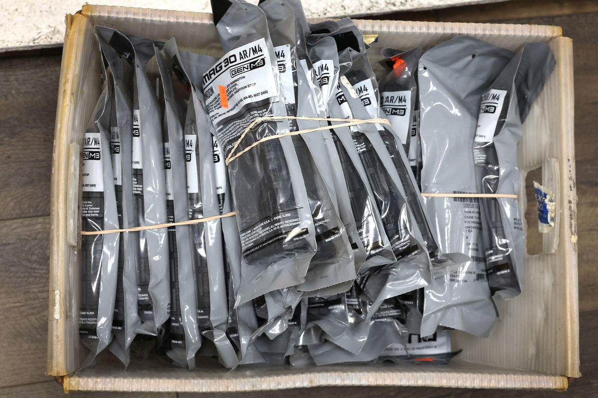 <i>Scott Olson/Getty Images</i><br/>High-capacity rifle magazines are removed from display at Freddie Bear Sports on January 11