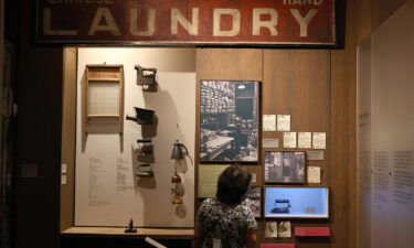 A display from MOCA's exhibition "With a Single Step: Stories in the Making of America."