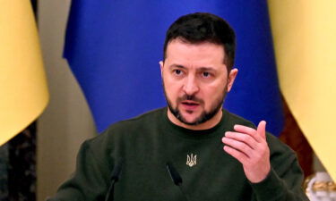 Ukrainian President Volodymyr Zelensky speaks during a joint press conference with the President of the European Council following talks in Kyiv on January 19.