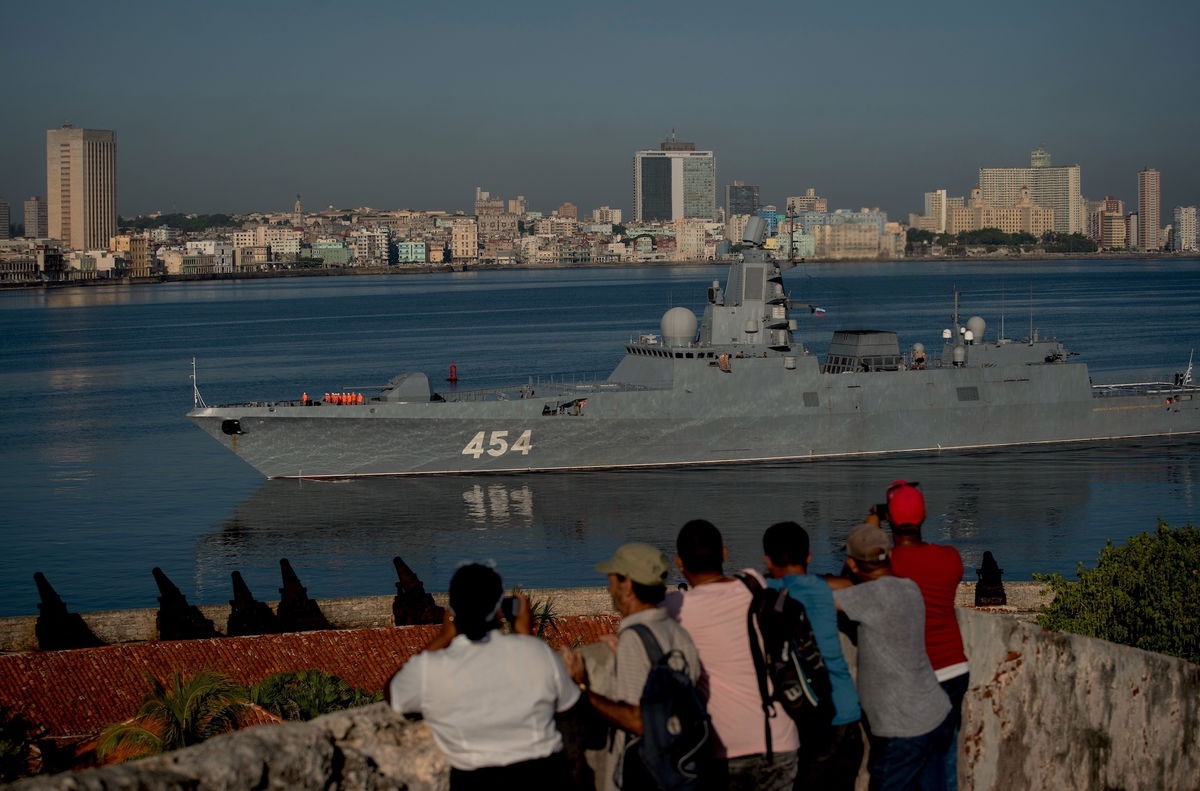 <i>Ramon Espinosa/AP/FILE</i><br/>Russia deploys a warship armed with advanced hypersonic missiles. The frigate Admiral Gorshkov here arrives at the port of Havana