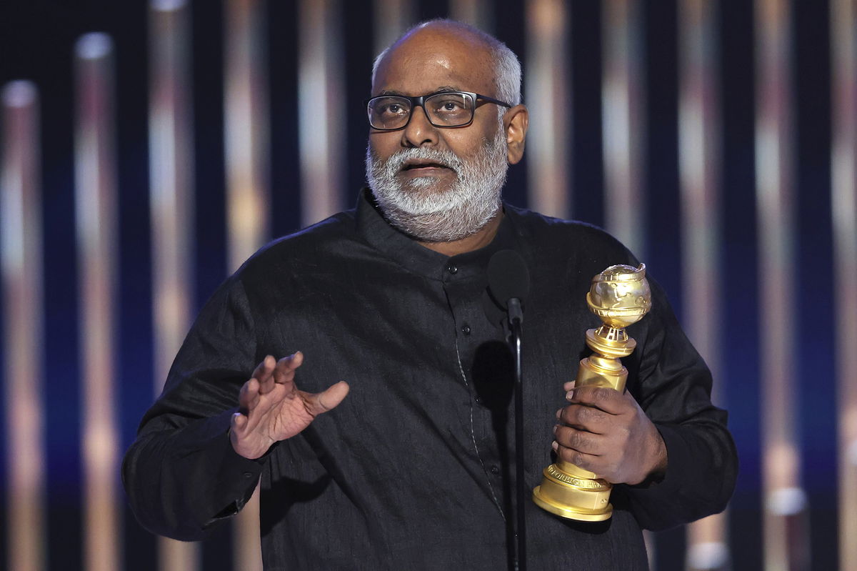 <i>Rich Polk/AP</i><br/>Composer M. M. Keeravani accepted the Golden Globe for Best Original Song for 