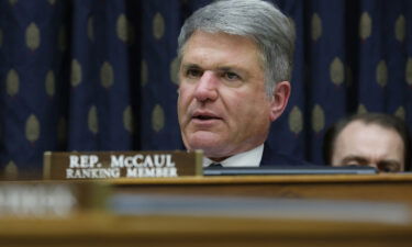 House Foreign Affairs Committee ranking member Rep. Mike McCaul (R-TX) questions U.S. Secretary of State Antony Blinken during a hearing the about the State Department's FY2023 budget request in the Rayburn House Office Building on Capitol Hill on April 28