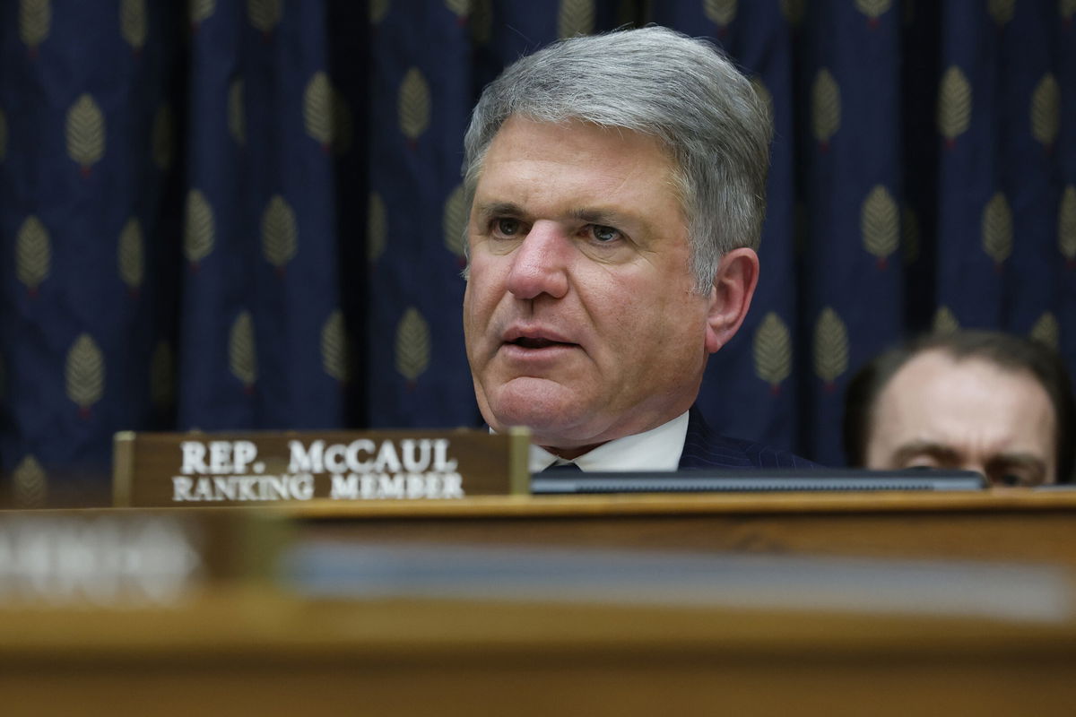 <i>Chip Somodevilla/Getty Images</i><br/>House Foreign Affairs Committee ranking member Rep. Mike McCaul (R-TX) questions U.S. Secretary of State Antony Blinken during a hearing the about the State Department's FY2023 budget request in the Rayburn House Office Building on Capitol Hill on April 28