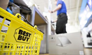 A basket sits near a cash register at a Best Buy Co. store in Downers Grove