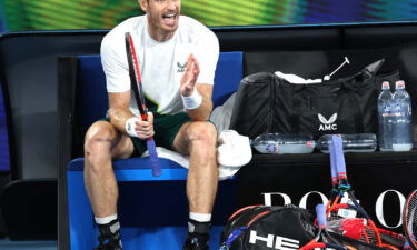 Andy Murray reacts during a change over in his second-round match against Thanasi Kokkinakis.