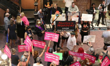 Protesters demonstrate in the lobby of the South Carolina Statehouse on June 28