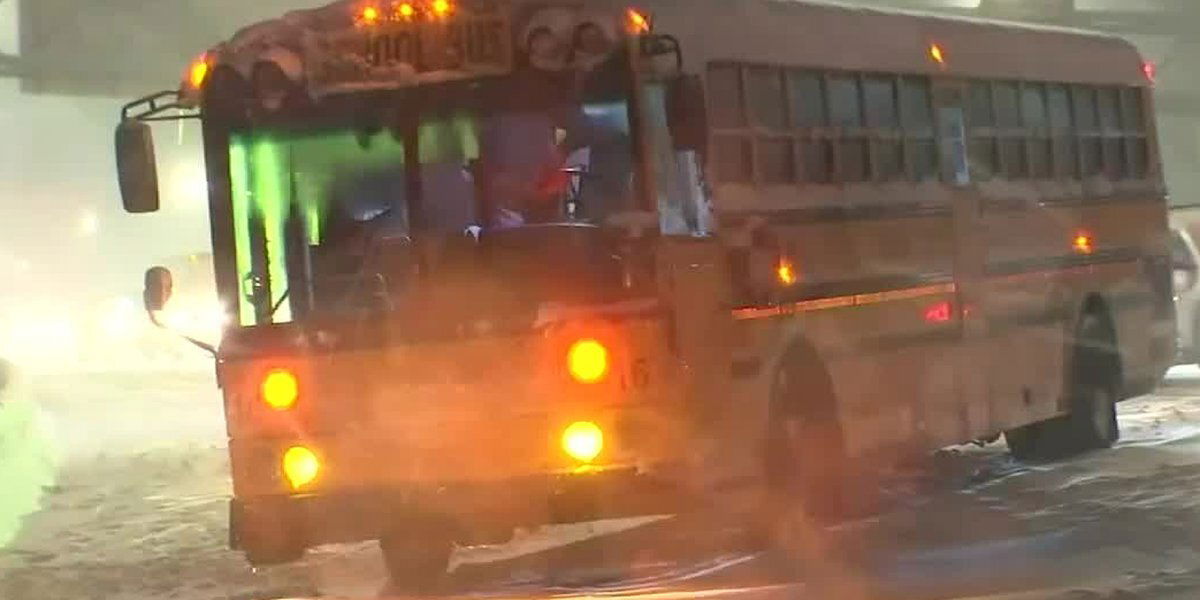 <i>KPTV</i><br/>School buses loaded with kids were among the vehicles stranded on Portland metro area roads on Wednesday