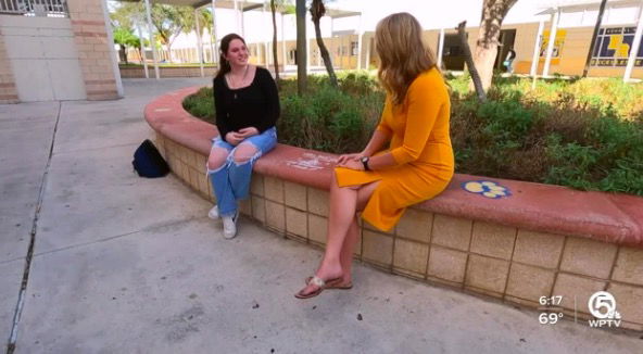 <i>WPTV</i><br/>Boca Raton High School senior Elyse Potash speaks to WPTV anchor Ashley Glass during the 2022-23 academic year.