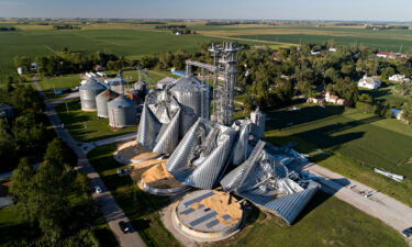 Damaged grain bins seen on August 11