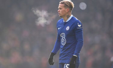 Mykhailo Mudryk of Chelsea looks on during the Premier League match between Liverpool FC and Chelsea FC at Anfield on January 21 in Liverpool