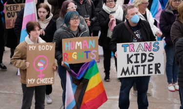 People gather in support of transgender youth during a rally at the Utah State Capitol in January