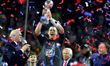 Tom Brady celebrates after the Patriots defeated the Atlanta Falcons at Super Bowl 51 on February 5