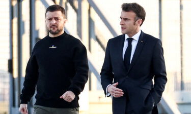 Macron and Zelensky at the Velizy-Villacoublay airport southwest of Paris on Thursday morning.