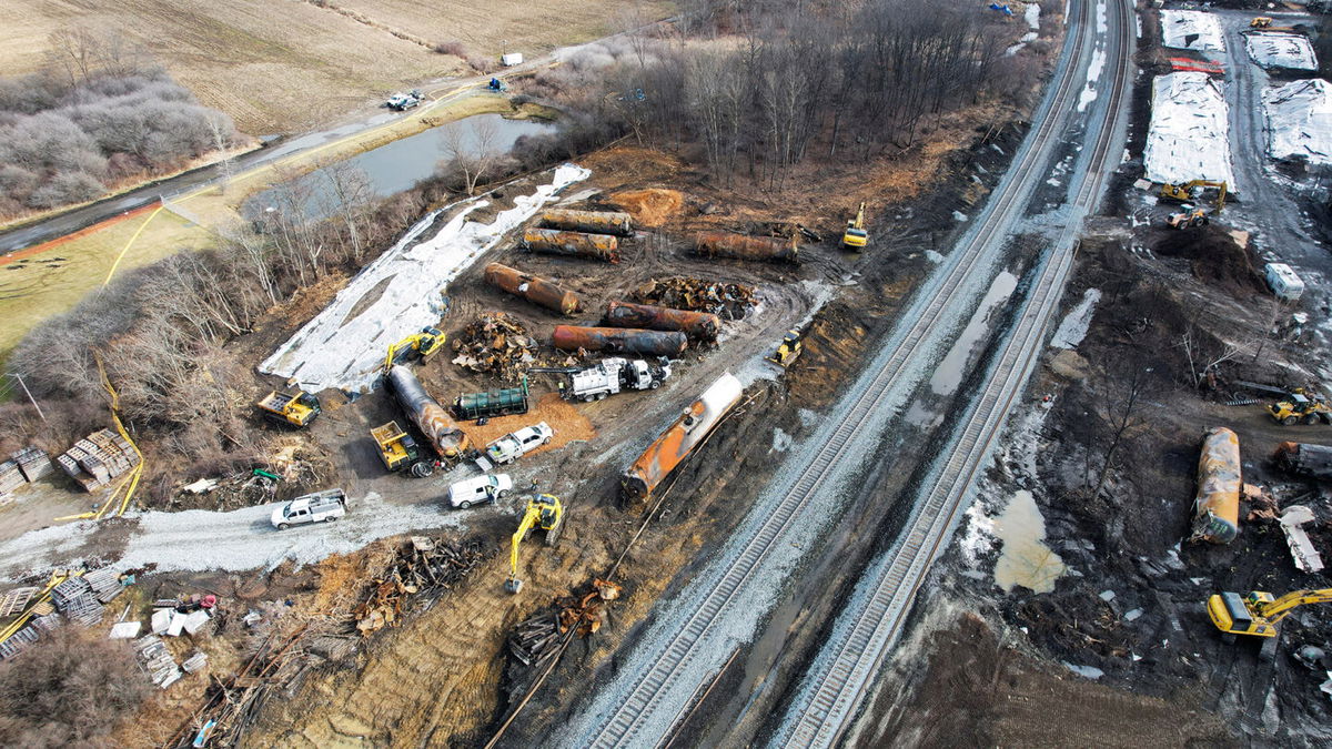 <i>Alan Freed/Reuters</i><br/>Wreckage from the toxic train wreck in East Palestine