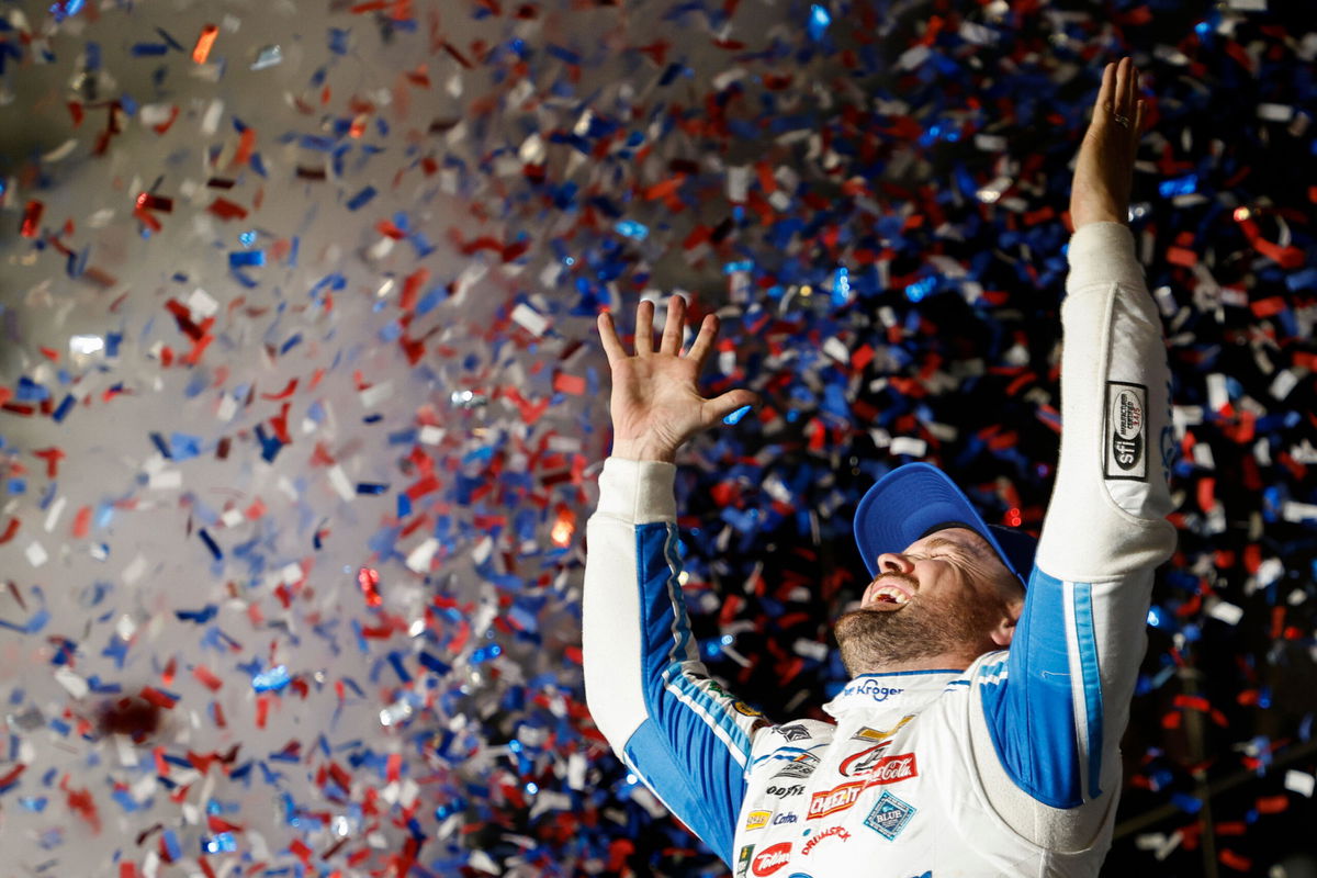 <i>Jared C. Tilton/Getty Images</i><br/>Ricky Stenhouse Jr. celebrates in victory lane after winning the NASCAR Cup Series 65th Annual Daytona 500 at Daytona International Speedway on February 19