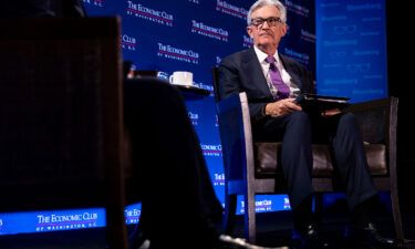 Federal Reserve Chairman Jerome Powell speaks during an interview by David Rubenstein