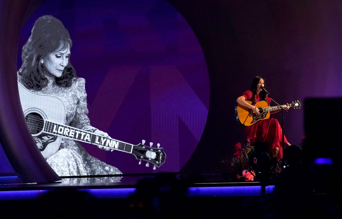 <i>Chris Pizzello/Invision/AP</i><br/>Kacey Musgraves performed a tribute to the late country singer Loretta Lynn at Sunday's Grammys.