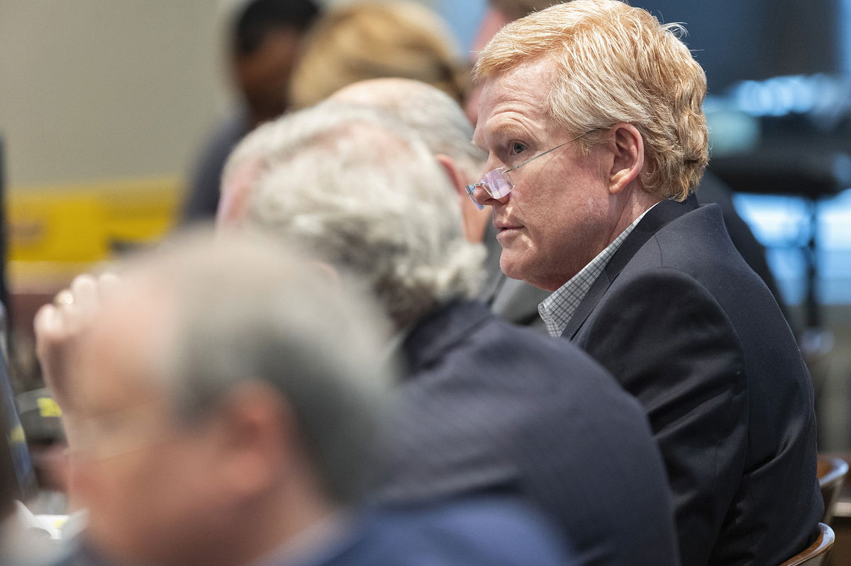 <i>Joshua Boucher/The State/Pool/AP</i><br/>Alex Murdaugh listens during his double murder trial at the Colleton County Courthouse on Tuesday