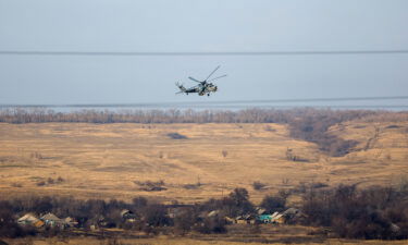 A Russian Mi-28 military helicopter pictured in the Luhansk region in eastern Ukraine on January 19.