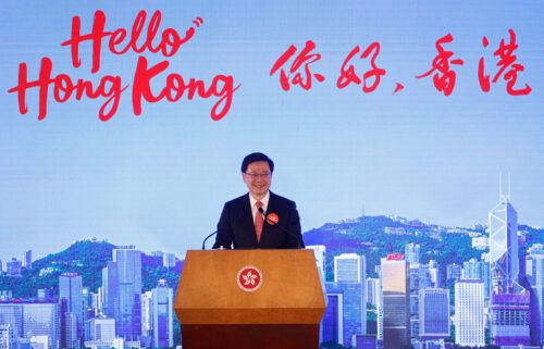 Hong Kong Chief Executive John Lee speaks during "Hello Hong Kong" campaign to promote city tourism in Hong Kong