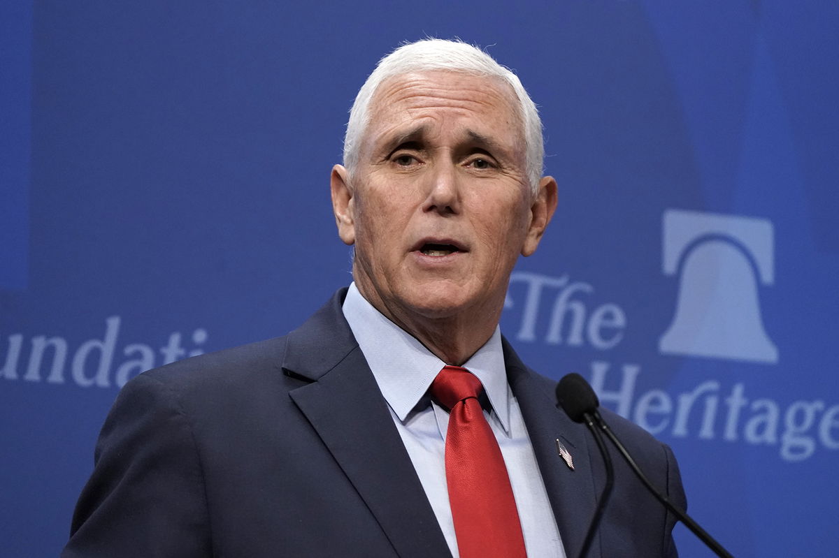 <i>J. Scott Applewhite/AP</i><br/>The FBI is searching former Mike Pence's home in Indiana. The former Vice President here speaks at the Heritage Foundation on October 19