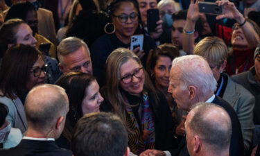 President Joe Biden greets supporters after speaking at the DNC meeting in Philadelphia on February 3.