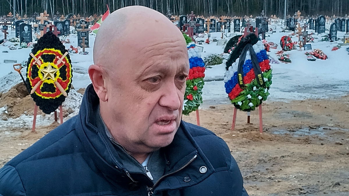 <i>AP/File</i><br/>Wagner Group head Yevgeny Prigozhin attends the funeral of a Wagner fighter who died in Ukraine