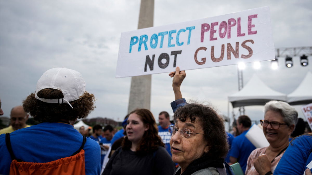 <i>Drew Angerer/Getty Images</i><br/>Demonstrators attend a March for Our Lives rally against gun violence at the base of the Washington Monument on the National Mall in Washington