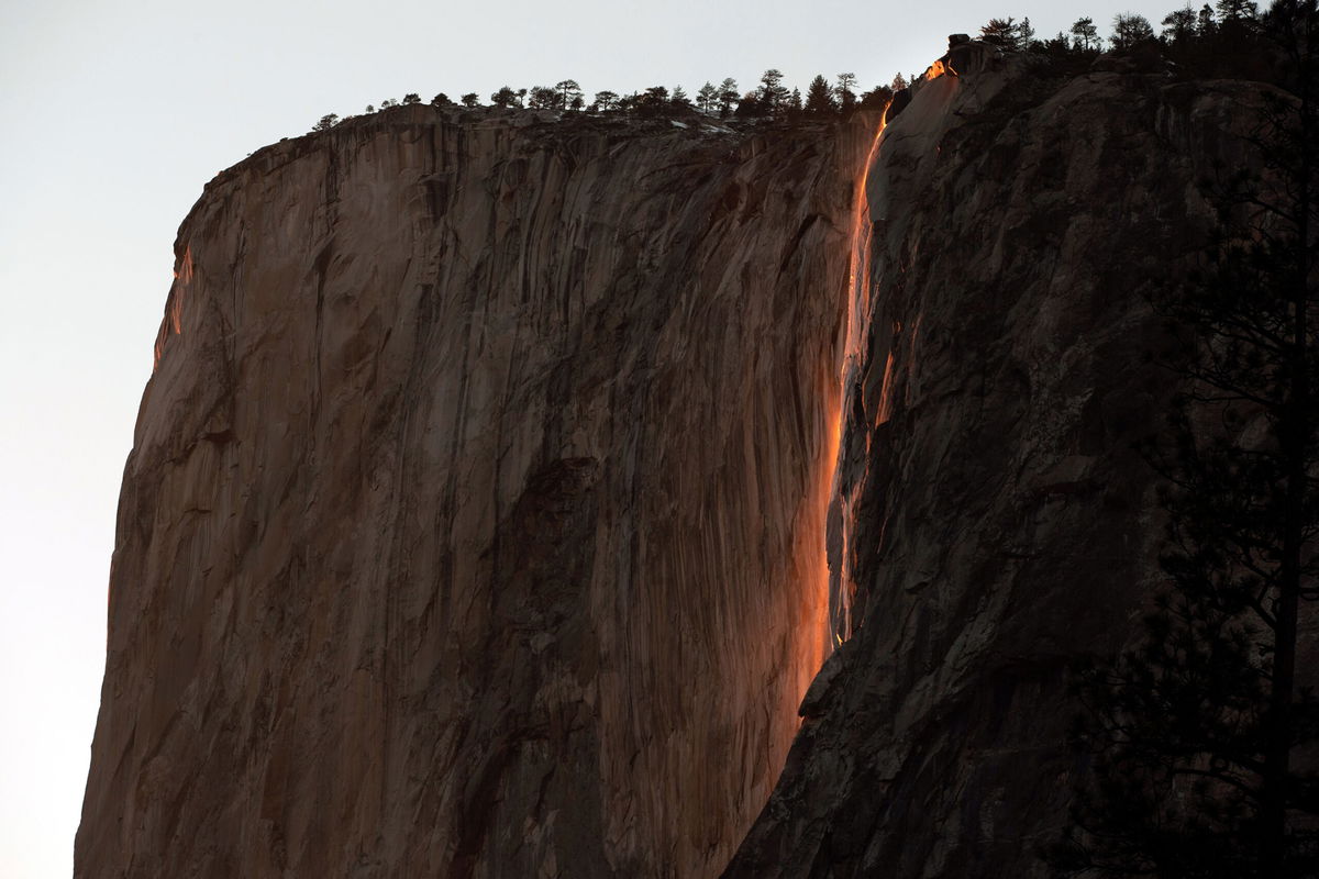 YOSEMITE, CA - FEBRUARY 23: 'Firefall' is seen at Yosemite National Park on February 23, 2022 in Yosemite, California. (Photo by Liao Pan/China News Service via Getty Images)