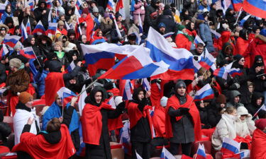 Thousands were there at the rally at a stadium in Moscow.