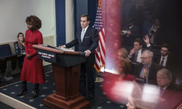 John Kirby speaks during a news conference with Karine Jean-Pierre