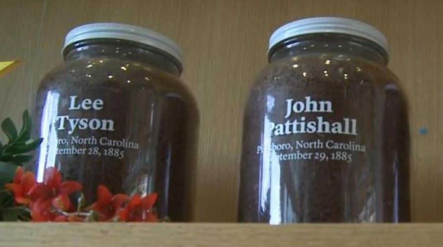 <i></i><br/>Chatham County records show that at least six people were victims of lynching from the post-Civil War era to 1950. Their names and dates of their death are labeled on jars filled with soil collected from where the lynchings took place.