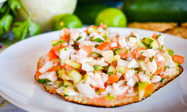 White fish ceviche on tostadas is a favorite seafood dish.