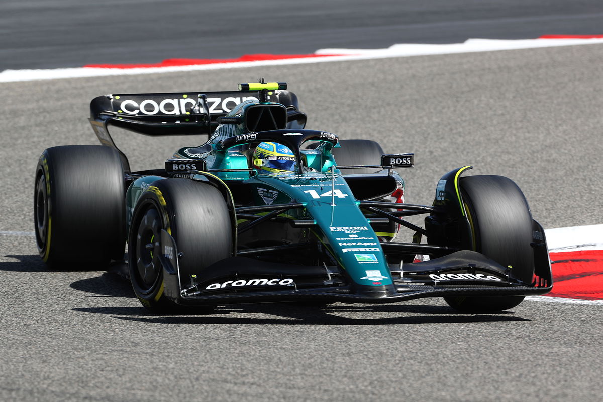 <i>Peter Fox/Getty Images</i><br/>Fernando Alonso of Spain driving the (14) Aston Martin AMR23 Mercedes on track during day two of F1 Testing at Bahrain International Circuit on February 24