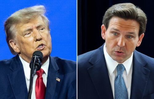 Former President Donald Trump (left) and Florida Gov. Ron DeSantis are pictured here in a split image.