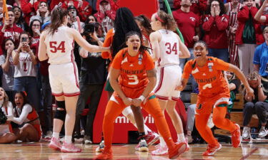 Destiny Harden celebrates after making the game-winning shot against the Indiana Hoosiers.