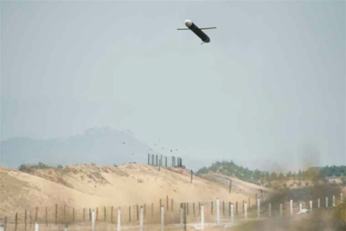 <i>Courtesy Rodong Sinmun</i><br/>Image from North Korean state media released Friday shows a cruise missile in flight.