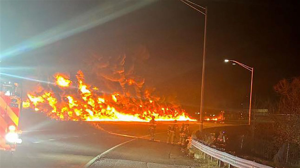 <i>Baltimore County Fire Department/Twitter</i><br/>A fiery crash shut down an interstate Friday in Baltimore County.