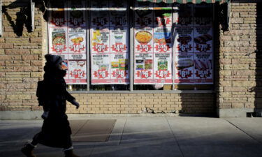 Prices are displayed in a grocery store on February 01