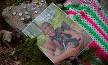 A photograph of Manuel Terán is seen in January at a memorial site near Atlanta.